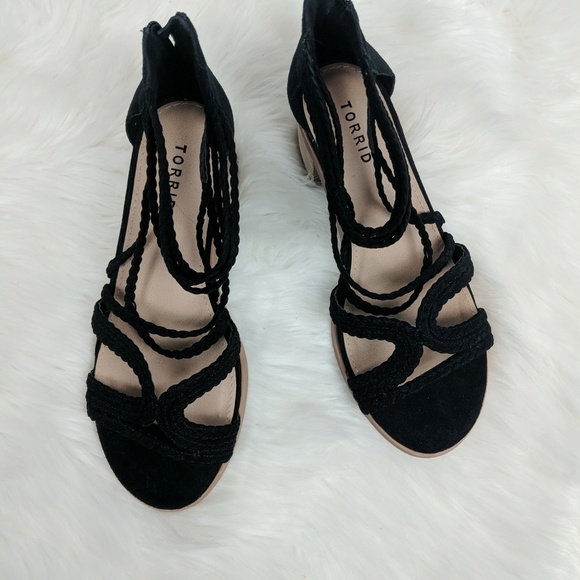 New! Torrid Black Real Suede Braided Strap Block H - Picture 3 of 8